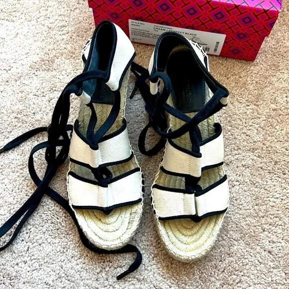 Tory Burch Color Block Espadrilles Wedge Sandals