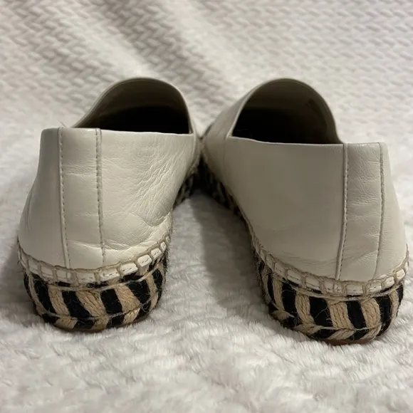 Tory Burch Colour Block Logo Platform Espadrilles Size 9m Black White Leather