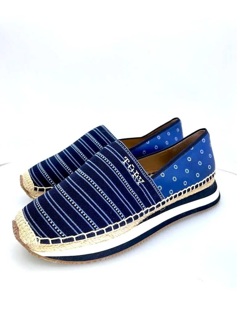 TORY BURCH DAISY SHIBORI STRIP LOGO ESPADRILLE PLATFORM SHOES