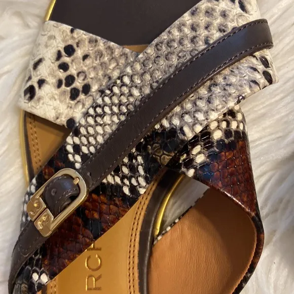 Tory Burch Delaney Crisscoss Flat SlideSandals Womens Size 9.5  Leather Logo
