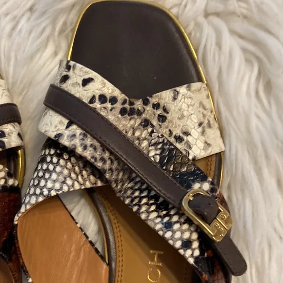 Tory Burch Delaney Crisscoss Flat SlideSandals Womens Size 9.5  Leather Logo