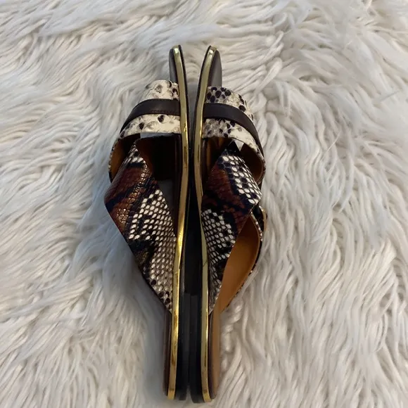 Tory Burch Delaney Crisscoss Flat SlideSandals Womens Size 9.5  Leather Logo