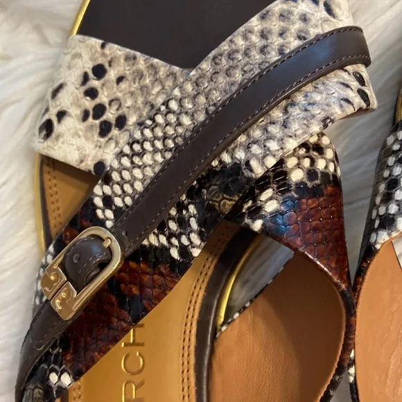 Tory Burch Delaney Crisscoss Flat SlideSandals Womens Size 9.5  Leather Logo
