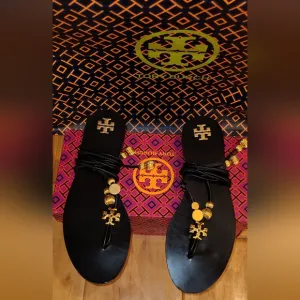 Tory Burch Designer Black Capri Strappy Tassle Sandals Sz 7.5