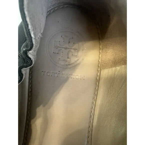 Tory Burch Divine Bow Logo Driver Black Leather Ballet Flats Size 7