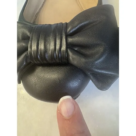 Tory Burch Divine Bow Logo Driver Black Leather Ballet Flats Size 7