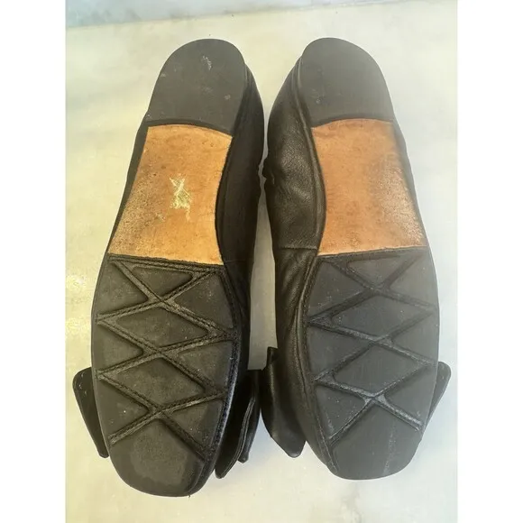Tory Burch Divine Bow Logo Driver Black Leather Ballet Flats Size 7