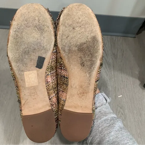 Tory Burch Flats Crystal Bow Tweed in Metallic Rose Gold Pink