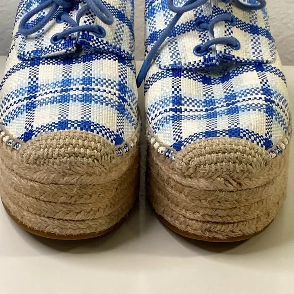 Tory Burch Florence Blue Check Plaid Platform Espadrille Sneakers Size 7
