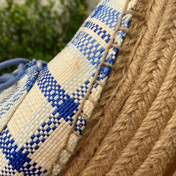 Tory Burch Florence Blue Check Plaid Platform Espadrille Sneakers Size 7