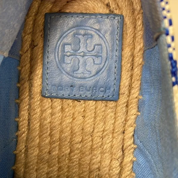 Tory Burch Florence Blue Check Plaid Platform Espadrille Sneakers Size 7