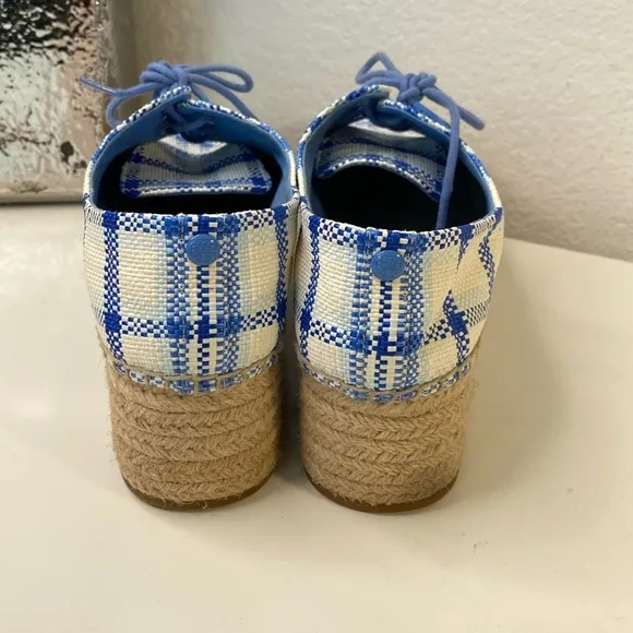 Tory Burch Florence Blue Check Plaid Platform Espadrille Sneakers Size 7