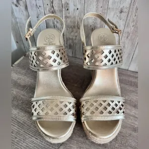 Tory Burch Gold Woven Espadrilles Size 10.5