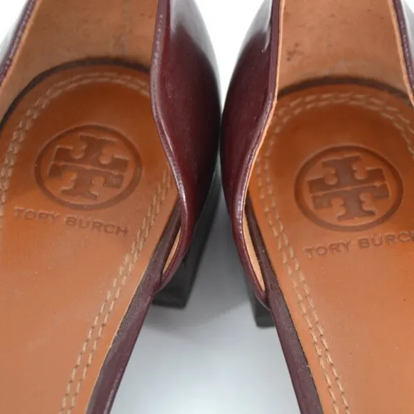 Tory Burch Hyde Pointed Toe D'Orsay Flats Kiltie Fringe Leather Burgundy Size 7
