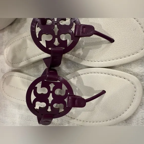 Tory Burch Iconic Miller Violet Wave/Blanc Sandals size 8, NEW with Dustbag