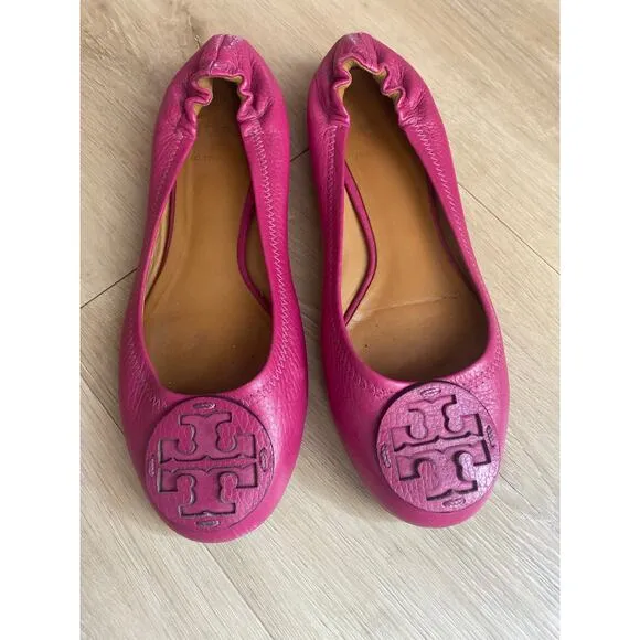 Tory Burch logo ballet flats women’s size 8.5 pink leather