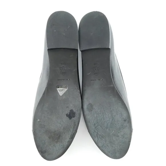 TORY BURCH Logo Bow Cap Toe Black Leather Ballet Flats 10
