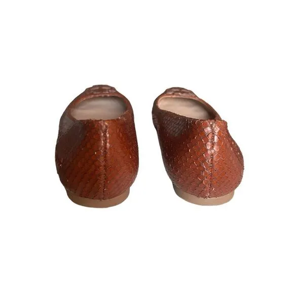 Tory Burch Lowell Snake-Embossed Ballet Flat, Brown