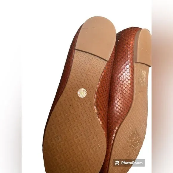 Tory Burch Lowell Snake-Embossed Ballet Flat, Brown