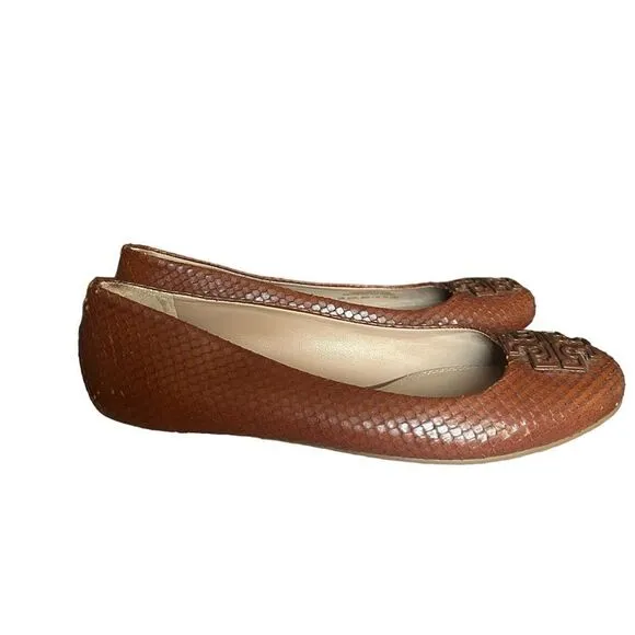 Tory Burch Lowell Snake-Embossed Ballet Flat, Brown