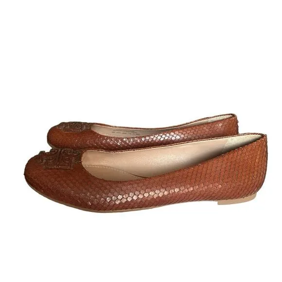 Tory Burch Lowell Snake-Embossed Ballet Flat, Brown