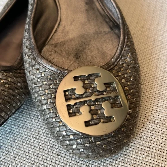 Tory Burch Lurex Silver Reva Ballet Flats 10M