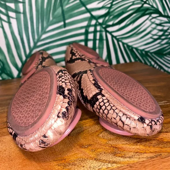 Tory Burch Meadowsweet Pink/Black Snake Embossed Leather Flats Women’s 8 M