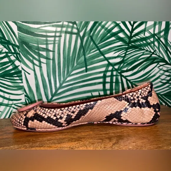 Tory Burch Meadowsweet Pink/Black Snake Embossed Leather Flats Women’s 8 M