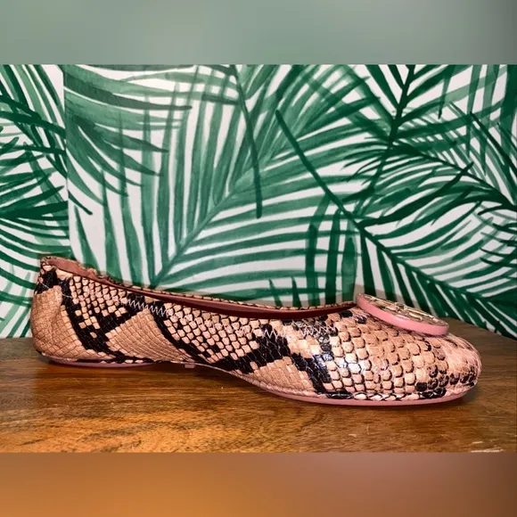 Tory Burch Meadowsweet Pink/Black Snake Embossed Leather Flats Women’s 8 M