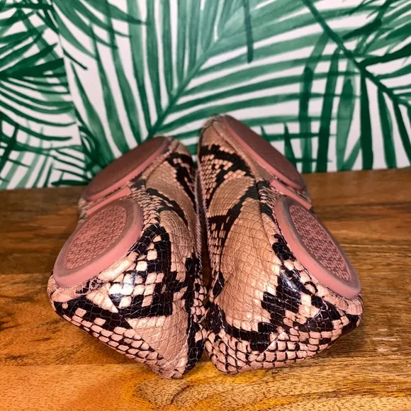 Tory Burch Meadowsweet Pink/Black Snake Embossed Leather Flats Women’s 8 M