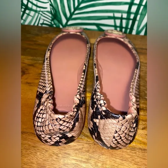 Tory Burch Meadowsweet Pink/Black Snake Embossed Leather Flats Women’s 8 M