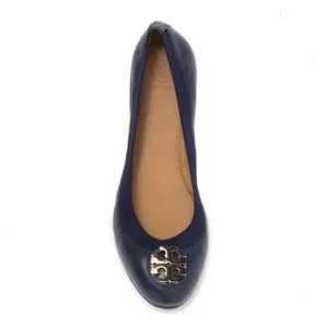 Tory Burch Nappa Leather Claire Elastic Ballet Flats in Royal Navy/Gold