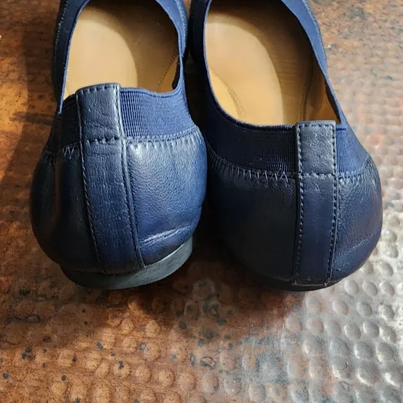 Tory Burch Nappa Leather Claire Elastic Ballet Flats in Royal Navy/Gold