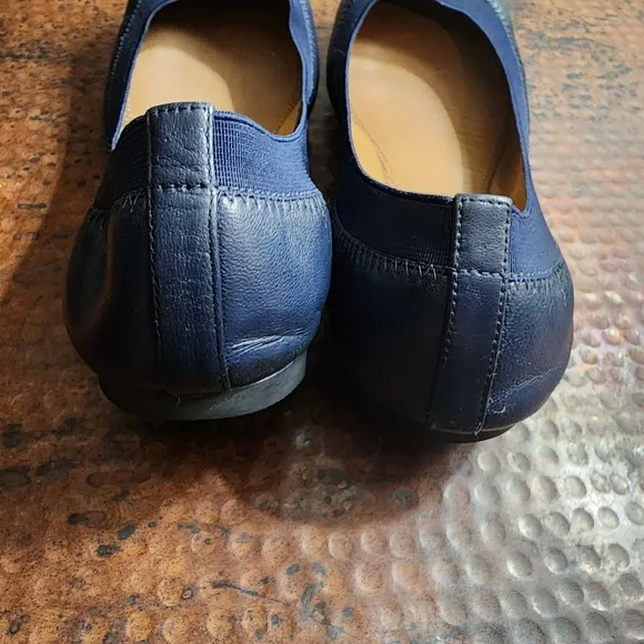 Tory Burch Nappa Leather Claire Elastic Ballet Flats in Royal Navy/Gold