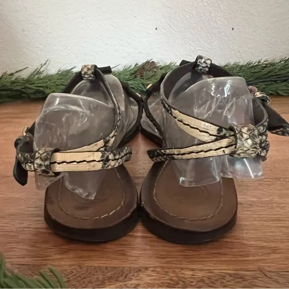 Tory Burch Phoebe Snake-Embossed Flat Sandals Brown Size 7.5 M