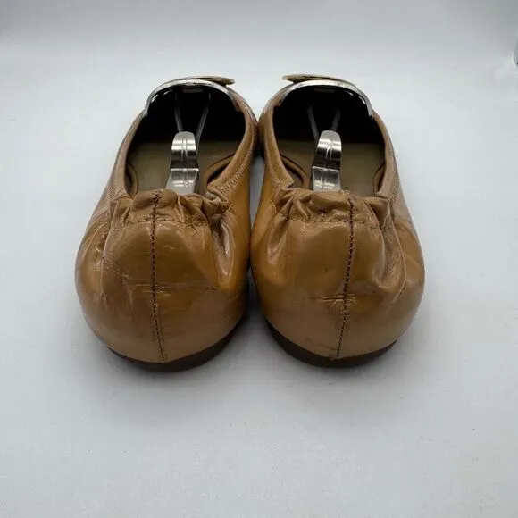 Tory Burch Reva Camel Patent Leather Ballet Flats  Sz 7.5