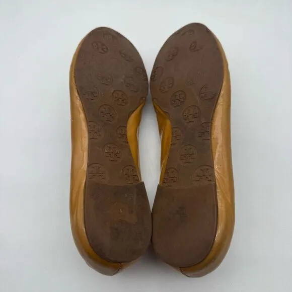 Tory Burch Reva Camel Patent Leather Ballet Flats  Sz 7.5
