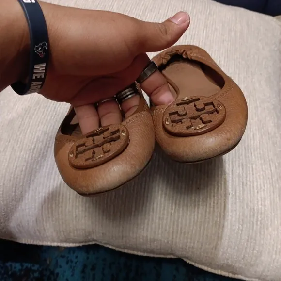 Tory Burch Reve Tumbled Brown Leather Ballet Flats Wmn's Sz 7