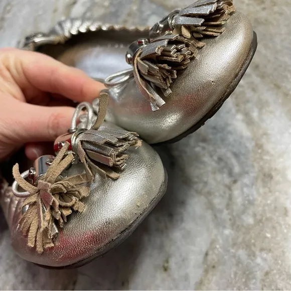 Tory Burch Silver Reva Tassel Ballet Flats Women’s