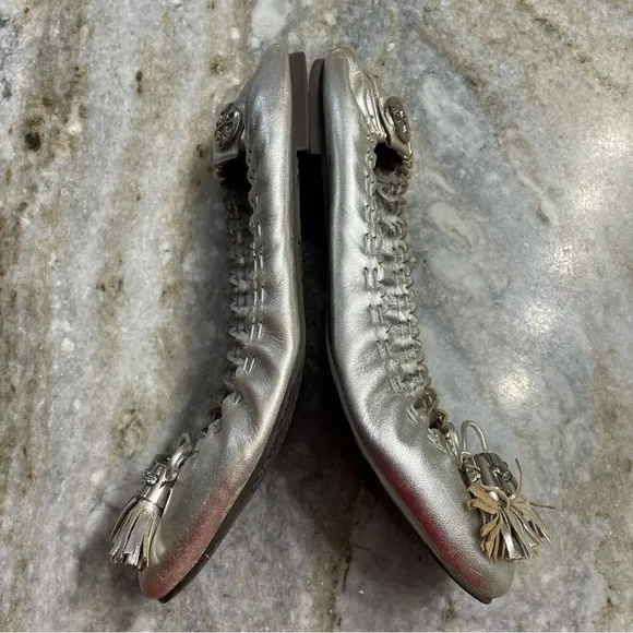 Tory Burch Silver Reva Tassel Ballet Flats Women’s
