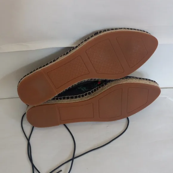 TORY BURCH SONOMA EMBROIDERED espadrilles LACE UP FLATS 9
