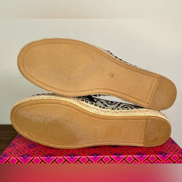 Tory Burch T Monogram Platform Cheetah Embroidered Espadrilles Size 7