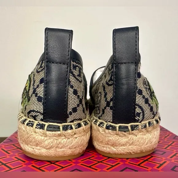 Tory Burch T Monogram Platform Cheetah Embroidered Espadrilles Size 7