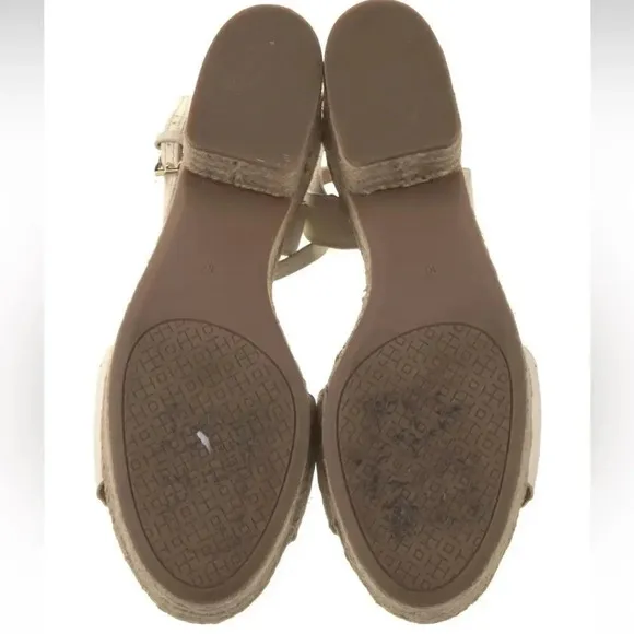 Tory Burch White Roselle Leather Lasercut Accents Platform Women's Espadrilles s