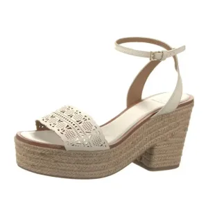 Tory Burch White Roselle Leather Lasercut Accents Platform Women's Espadrilles s