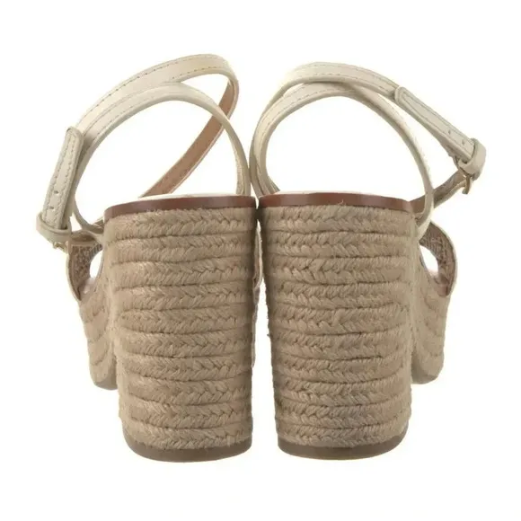 Tory Burch White Roselle Leather Lasercut Accents Platform Women's Espadrilles s