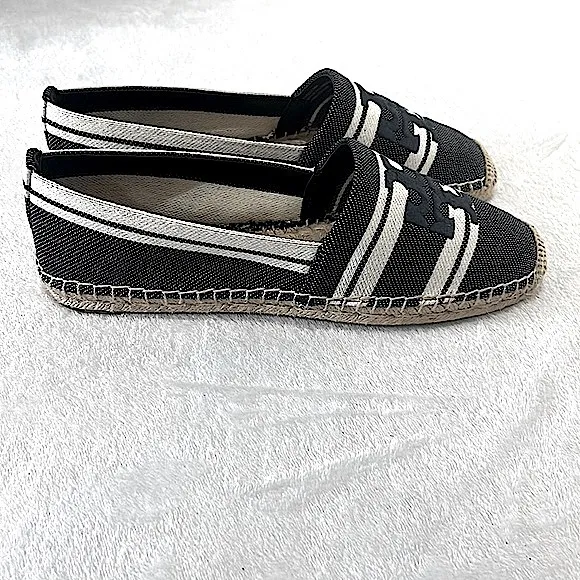 Tory Burch Women's Double T Jacquard Espadrille Size 10.5 Blue Chiaro/White NIB