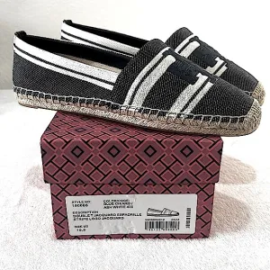 Tory Burch Women's Double T Jacquard Espadrille Size 10.5 Blue Chiaro/White NIB