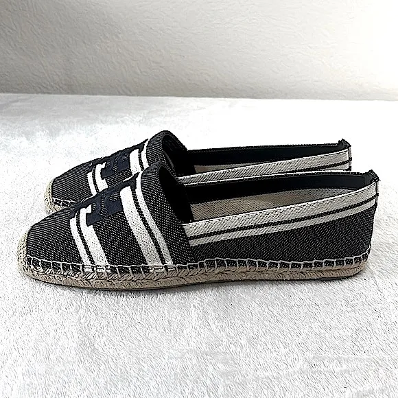Tory Burch Women's Double T Jacquard Espadrille Size 10.5 Blue Chiaro/White NIB