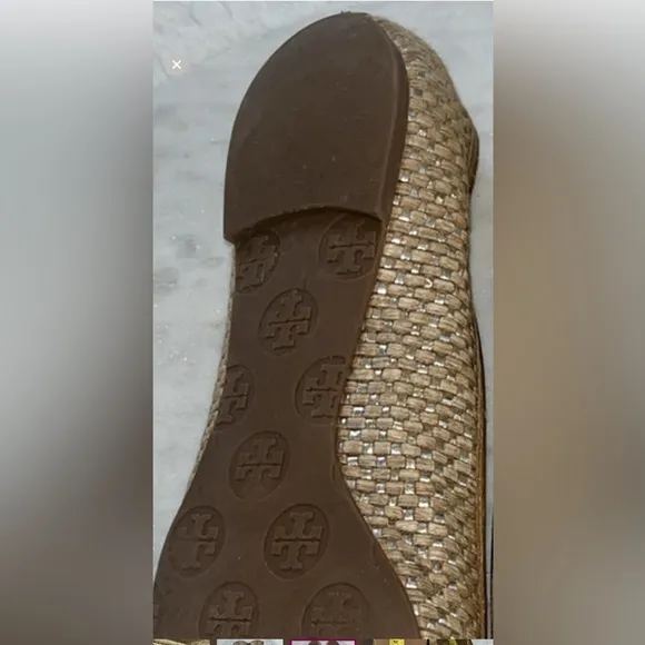 Tory Burch Woven Ballerina Flats Gold &amp; Tan size 9.5